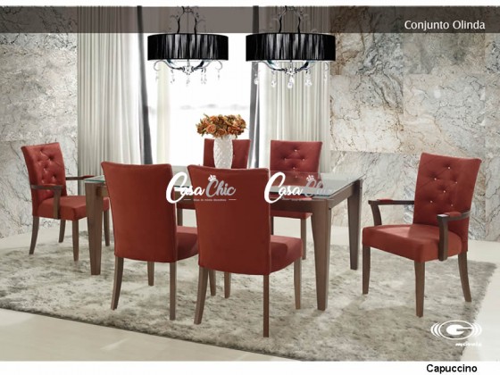 Conjunto Mesa de Jantar G Moveis Olinda Angra com Cristal Swarovski com 06 Cadeiras 1.40 x 0.90 Retangular